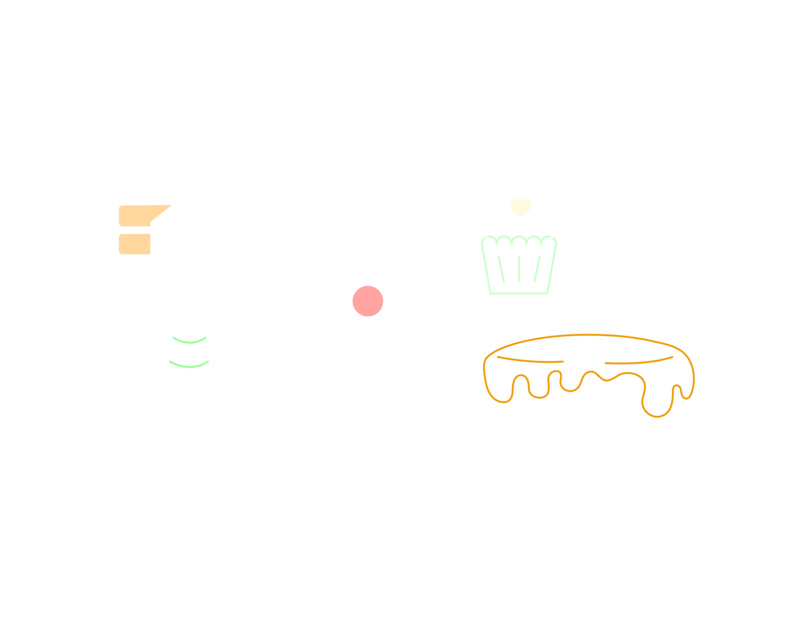 Illustratie met verschillende taarten en cupcakes.