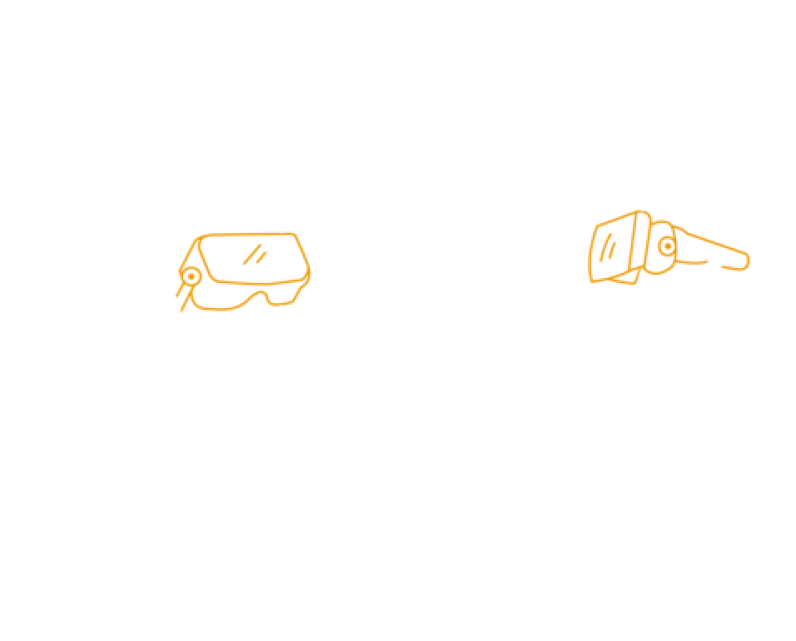 Illustratie van twee bezoekers met een AR-bril op die in gesprek zijn tijdens de expeditie.