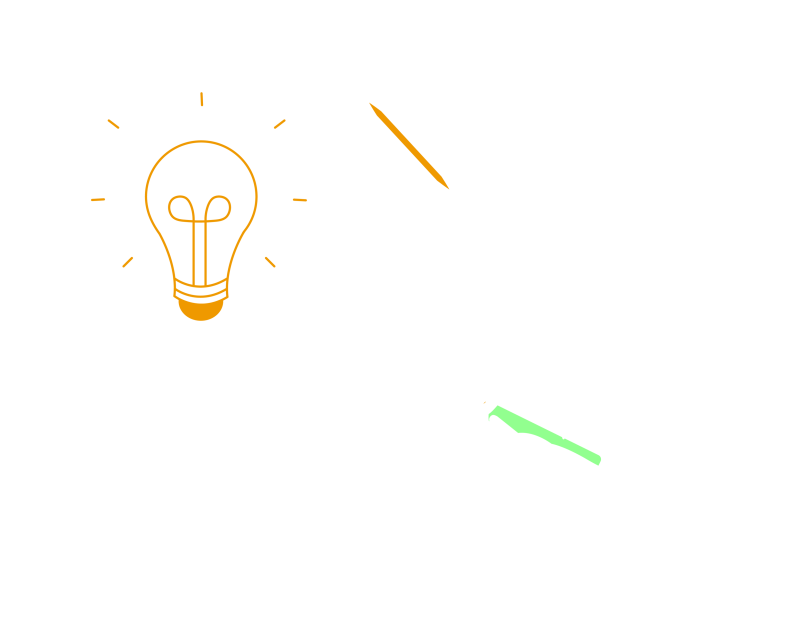 Illustratie persoon geeft presentatie. Op de achtergrond staat een flip-over met een ideeënlamp.