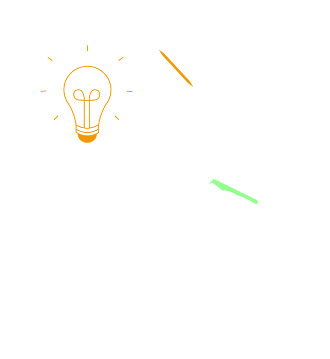 Illustratie persoon geeft presentatie. Op de achtergrond staat een flip-over met een ideeënlamp.